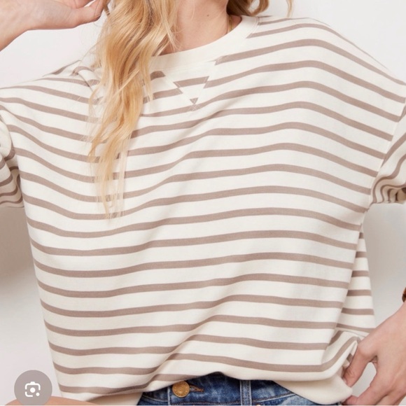 SPANX Tops - Spanx Air Essentials Striped Brown and Cream Sweatshirt